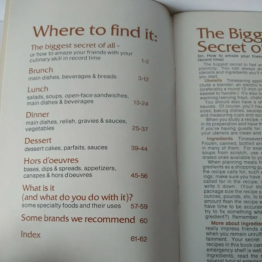 Fast But Fancy Secrets for Gourmet‎ Entertaining Cookbook 1975 Recipe Booklet